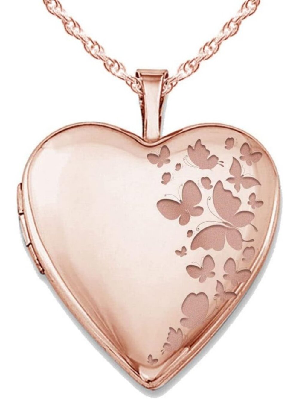 Personalized Heart Shaped Butterfly Photo Locket Necklace with 18" Chain